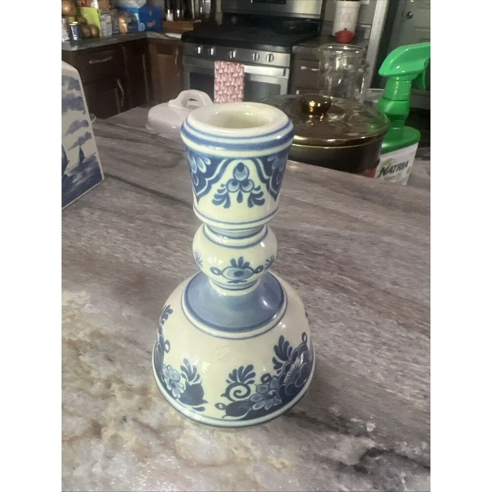 Vintage Delft Blue Holland Hand Painted Candlestick 4.5”